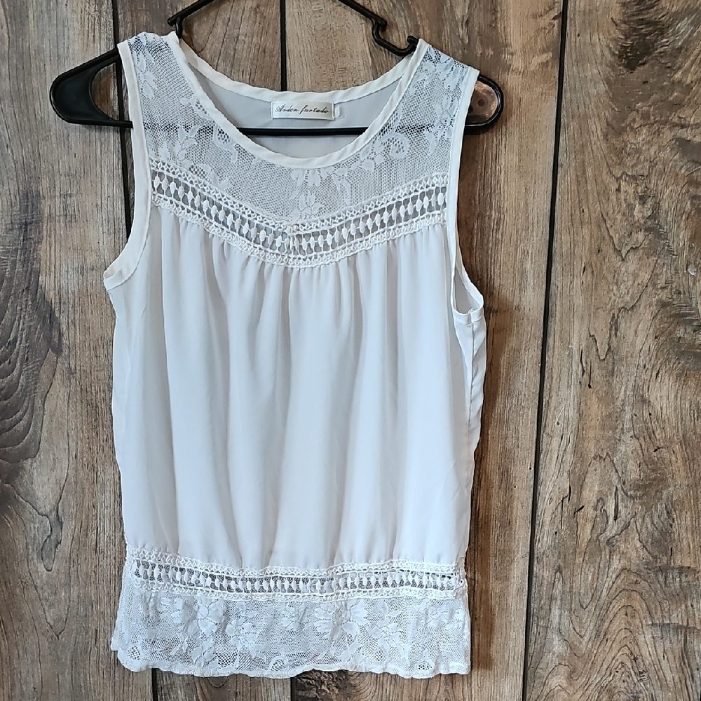 White Lace Trim Sleeveless Top by Arden Furtado